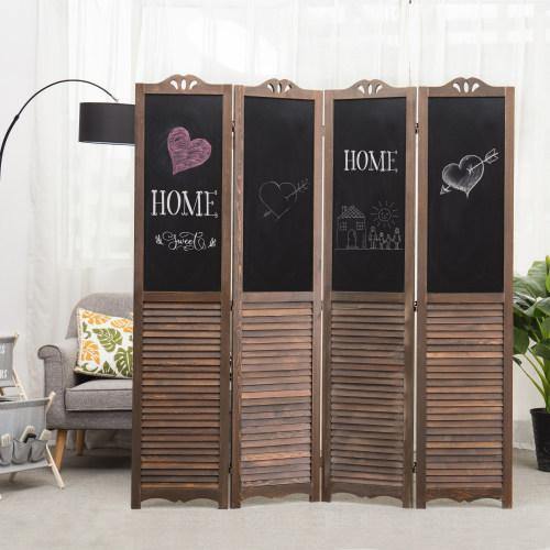 4-Panel Wood Room Divider with Chalkboard Panels