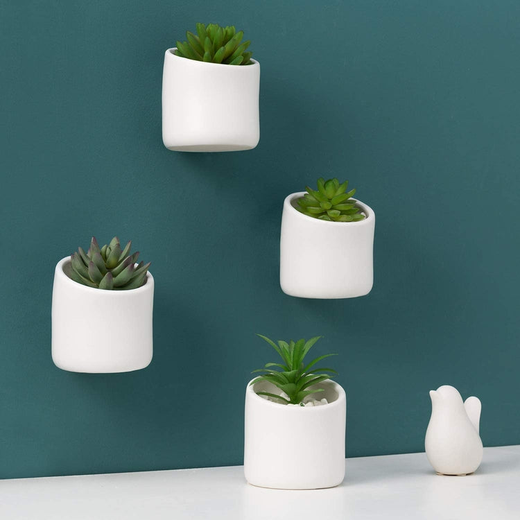 Matte White Ceramic Wall-Mounted Hanging Cylinder Planters, Set of 4