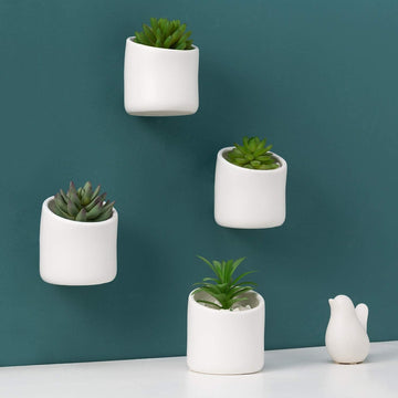 Matte White Ceramic Wall-Mounted Hanging Cylinder Planters, Set of 4