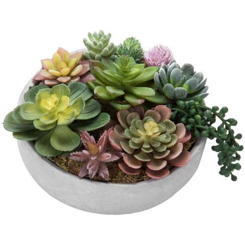 8-Inch Artificial Succulent Plant Arrangement in Concrete Pot - MyGift
