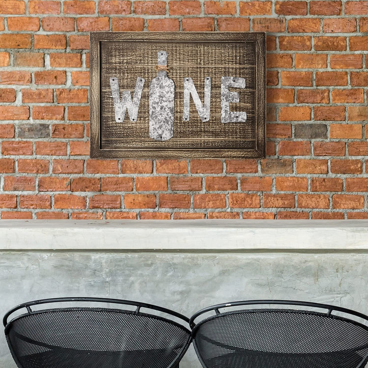 Brown Wood and Galvanized Metal Letter Wine Decorative Wall Mounted Sign Artwork