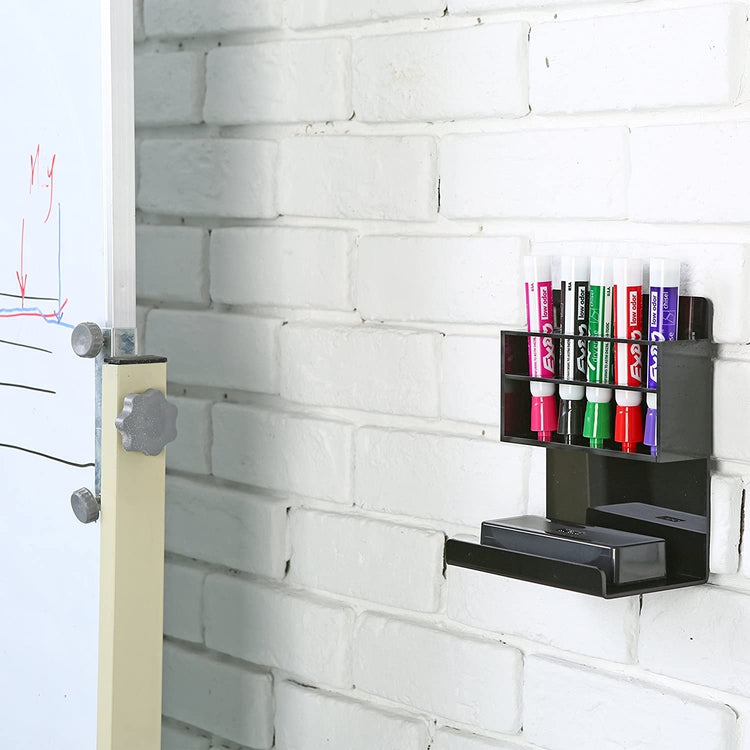Black Acrylic Wall Mounted 5 Slot Whiteboard Dry Erase Marker and Eraser Holder Rack-MyGift