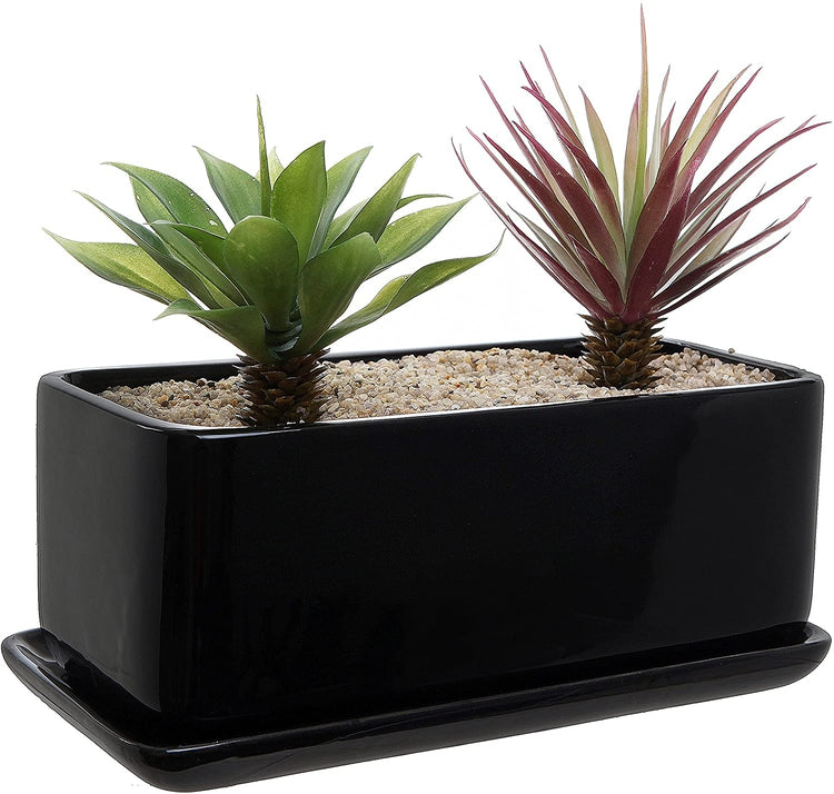 10 inch Rectangular Black Ceramic Succulent Planter Pot