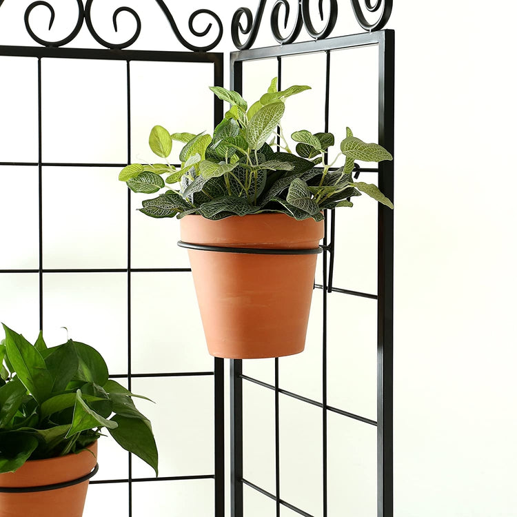 Black Metal Wire Hanging Planter Holders for Wire Trellis Wall, 7 inch, Set of 6