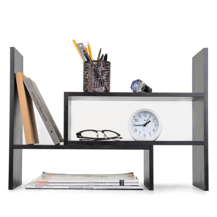 Adjustable Wood Desktop Storage Organizer Display Shelf, Gray