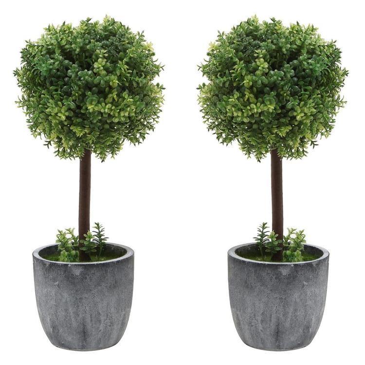 Artificial Boxwood Topiary Tabletop Trees, Set of 2