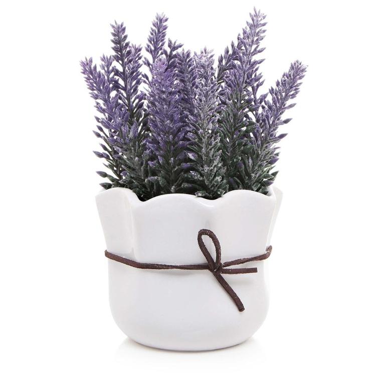 Artificial Lavender with White Ceramic Pot