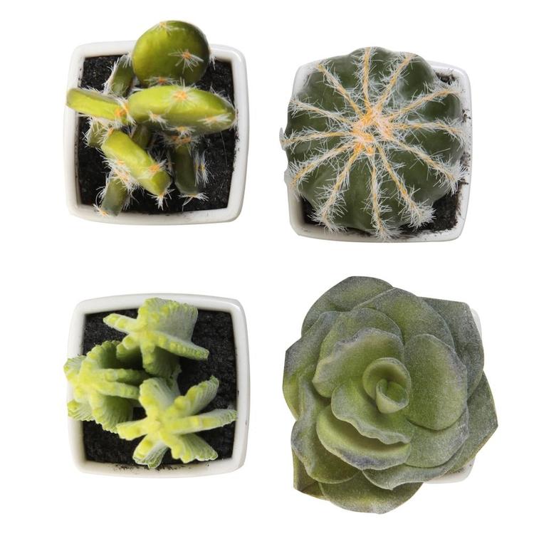 Artificial Mini Succulent & Cactus Plants in White Cube-Shaped Pots, Set of 4 - MyGift Enterprise LLC