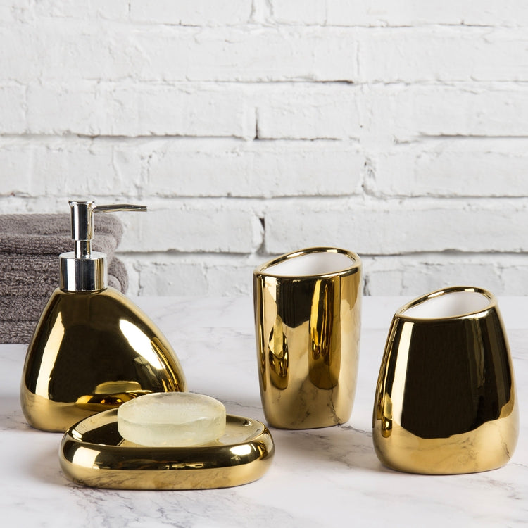 Modern Gold Ceramic Bathroom Accessory Set