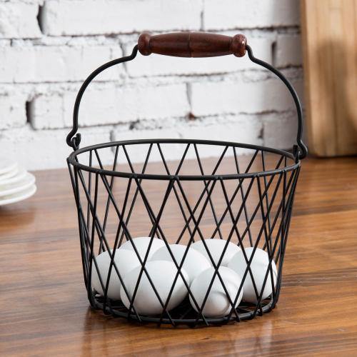 Black Metal Country Style Egg Basket with Handle