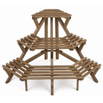 3 Tier Freestanding Rustic Brown Wood Corner Shelf Planter Stand - MyGift Enterprise LLC