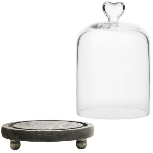 Glass Dome with Heart Handle & Gray Wooden Base - MyGift