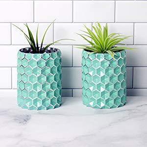 Honeycomb Aqua Turquoise Glass Vases, Set of 2 - MyGift