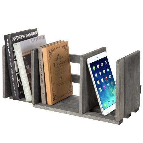 Gray Expandable Wood Desktop Bookshelf