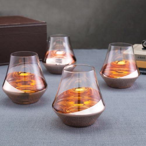Whiskey Snifter Glasses with Luxury Angled Copper Design, Set of 4