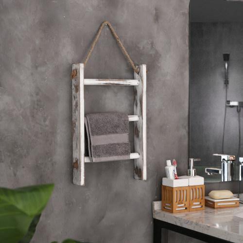 Whitewashed Wood Wall-Hanging Hand Towel Ladder