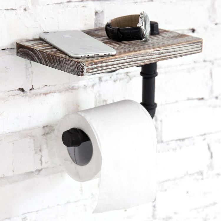 Industrial-Style Toilet Paper Holder with Shelf