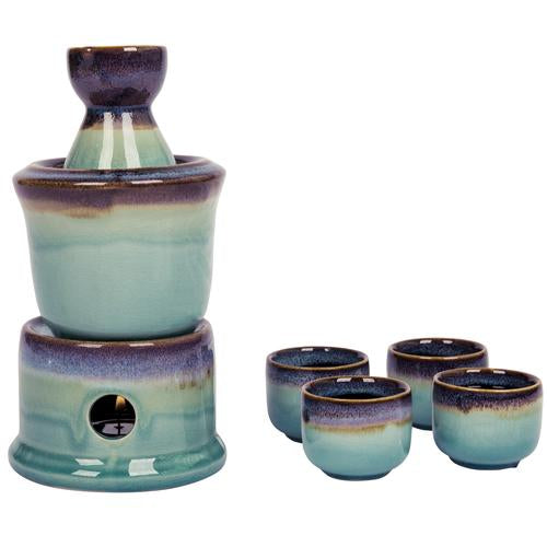 Japanese Style Ceramic Sake Set with Warmer