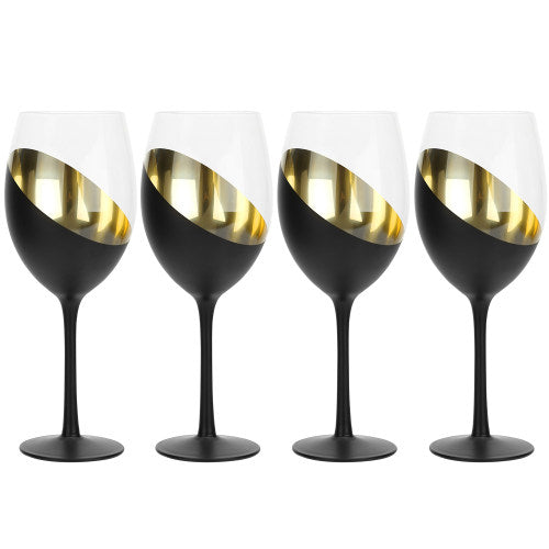 Modern Matte Black & Gold Stemmed Wine Glasses, Set of 4-MyGift