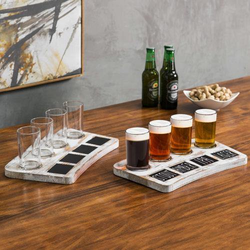 Whitewashed Wood Beer Flight Tray with Chalkboard Labels, Set of 2