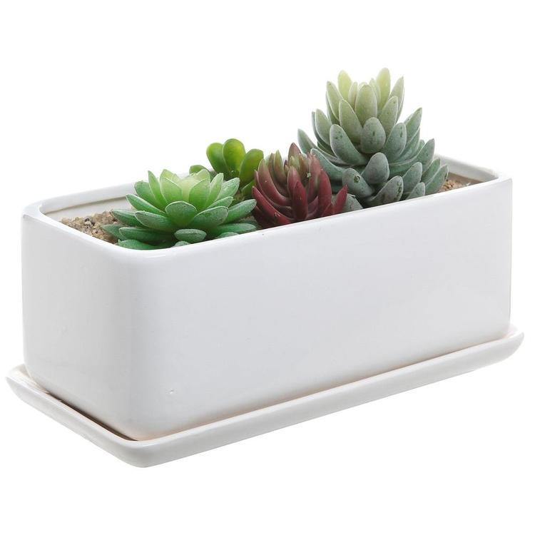 Minimalist White Ceramic Planter Pot, Rectangular