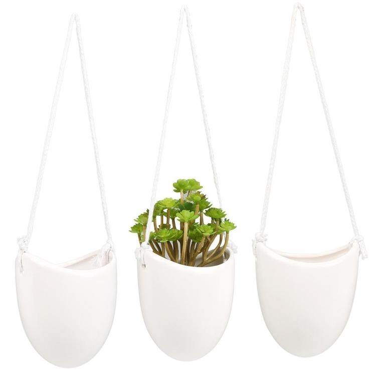 Modern Ceramic Hanging Succulent Planter Pots, Set of 3, White - MyGift