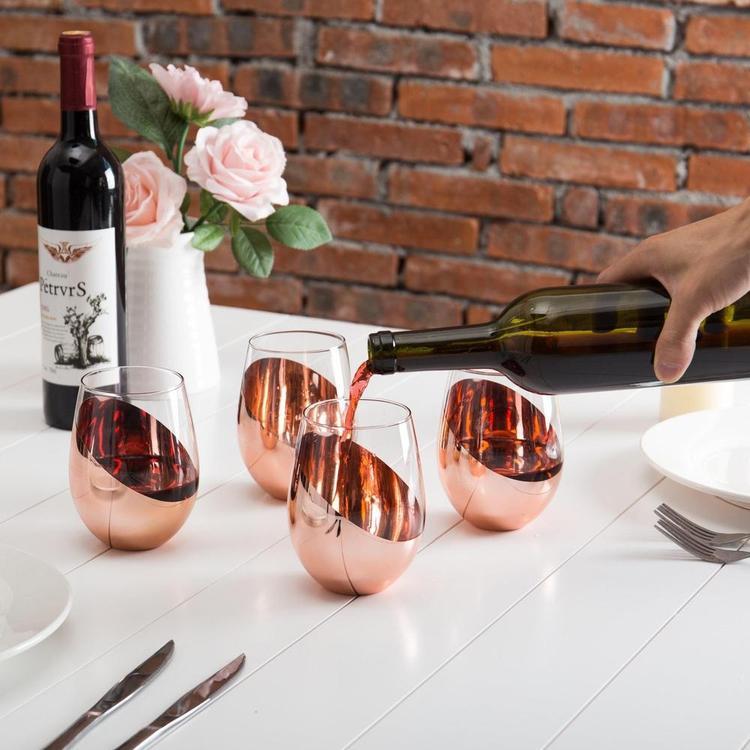 Modern Copper Stemless Wine Glasses, Set of 4 - MyGift Enterprise LLC