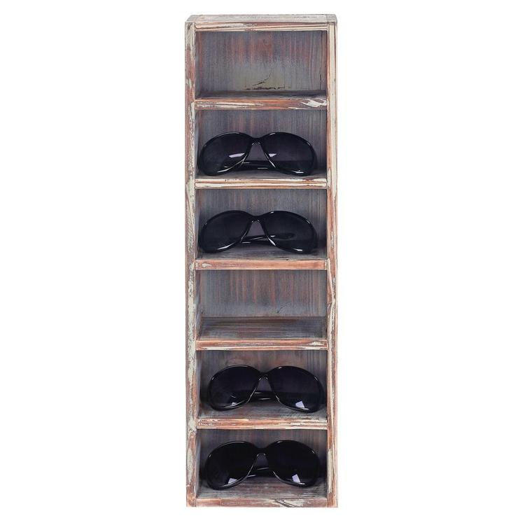 6-Slot Rustic Wooden Wall Mounted Vertical Storage Sunglasses Display Stand - MyGift Enterprise LLC