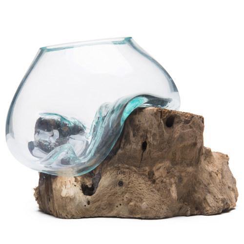 Small Natural Driftwood & Clear Molten Glass Bowl - MyGift