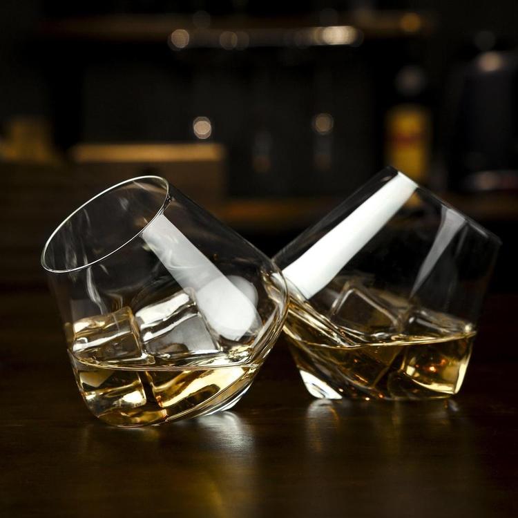 Tilted Crystal Whiskey, Scotch & Bourbon Tumbler Glasses, Set of 4