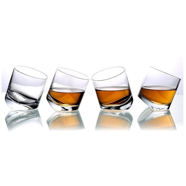 Tilting Whiskey Scotch Glasses, Set of 4 in Gift Box