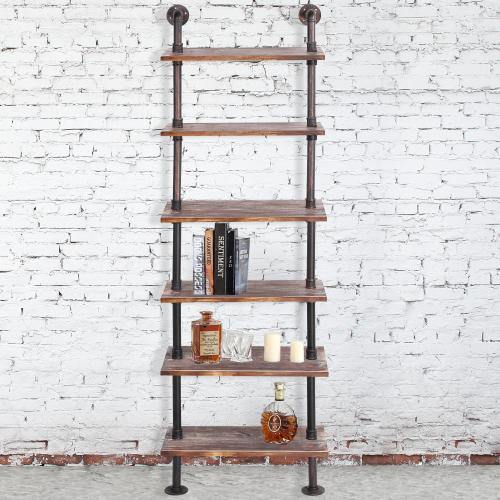 Wall Mounted Industrial Metal Pipe & Rustic Wood Display Shelf