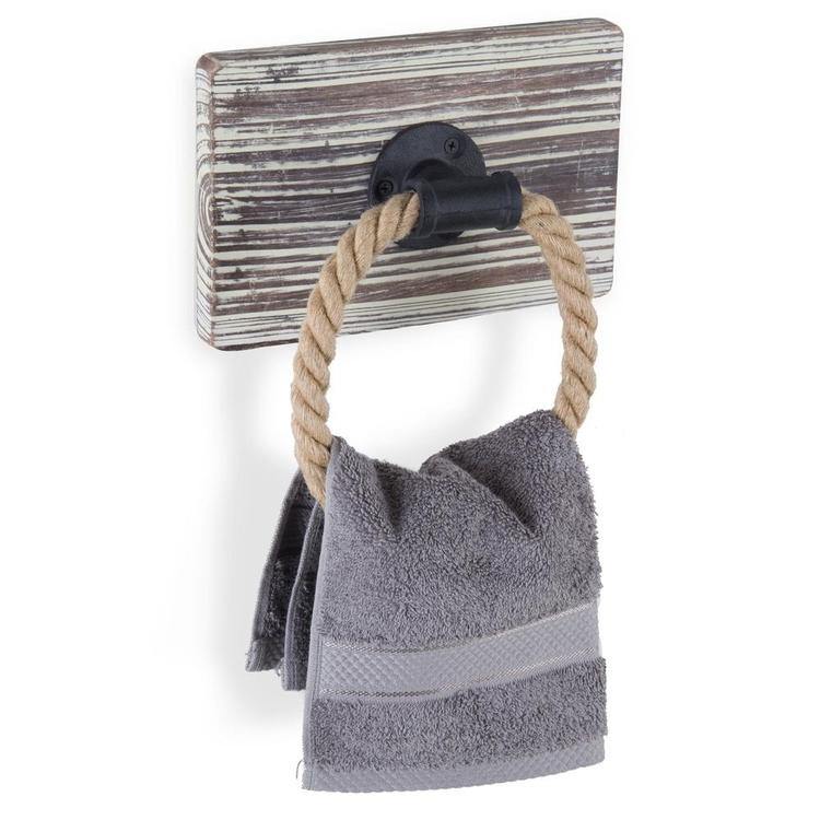 Wall-Mounted Torched Wood & Rope Towel Ring