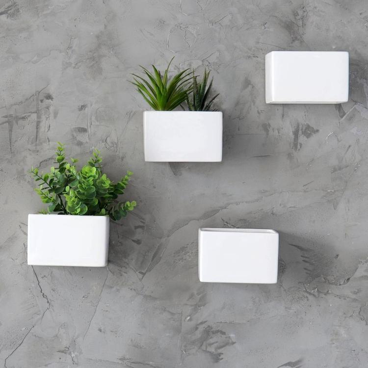 White Ceramic Wall Hanging Planter Box, Set of 4